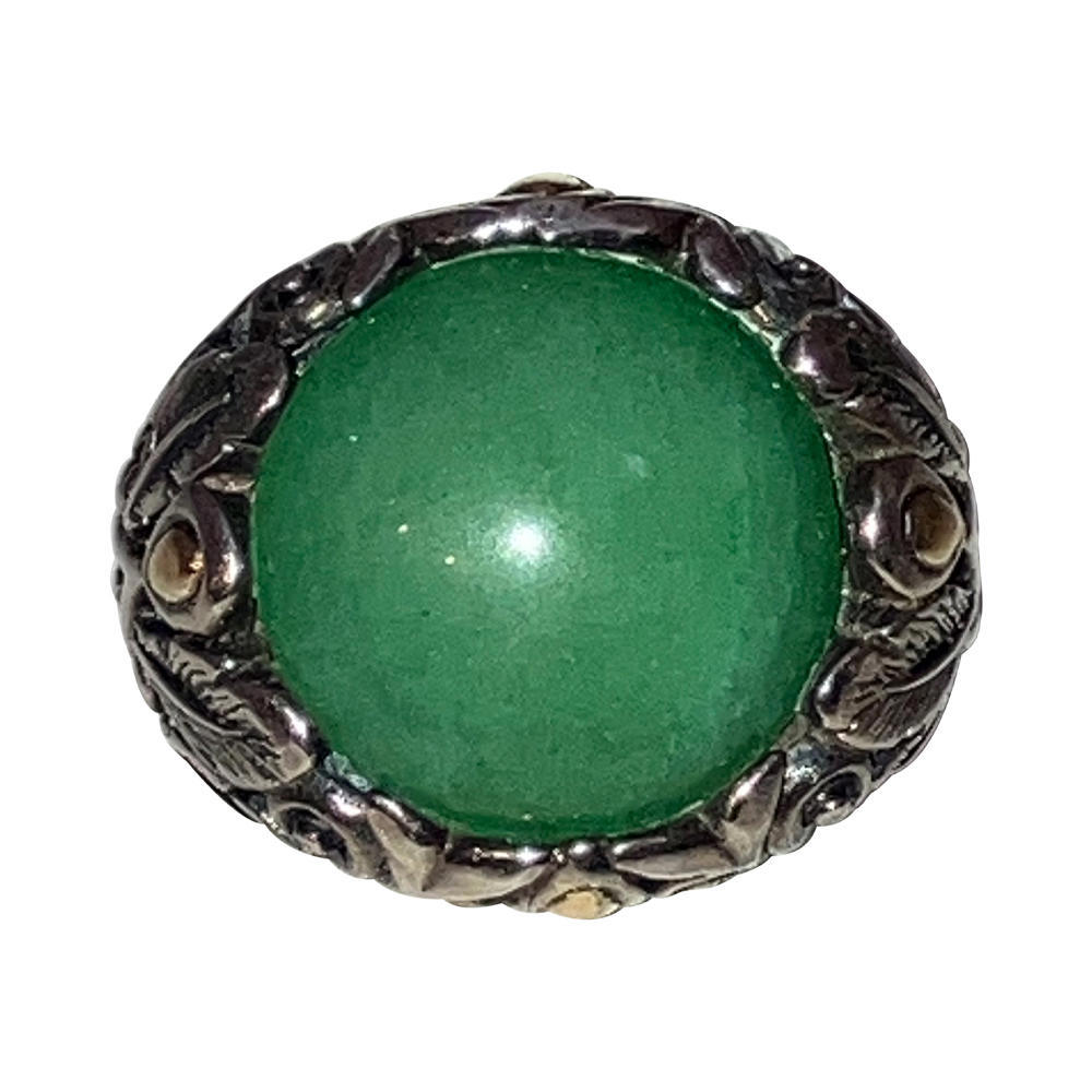 18 Kt Sterling Jadeite Ornate Ring